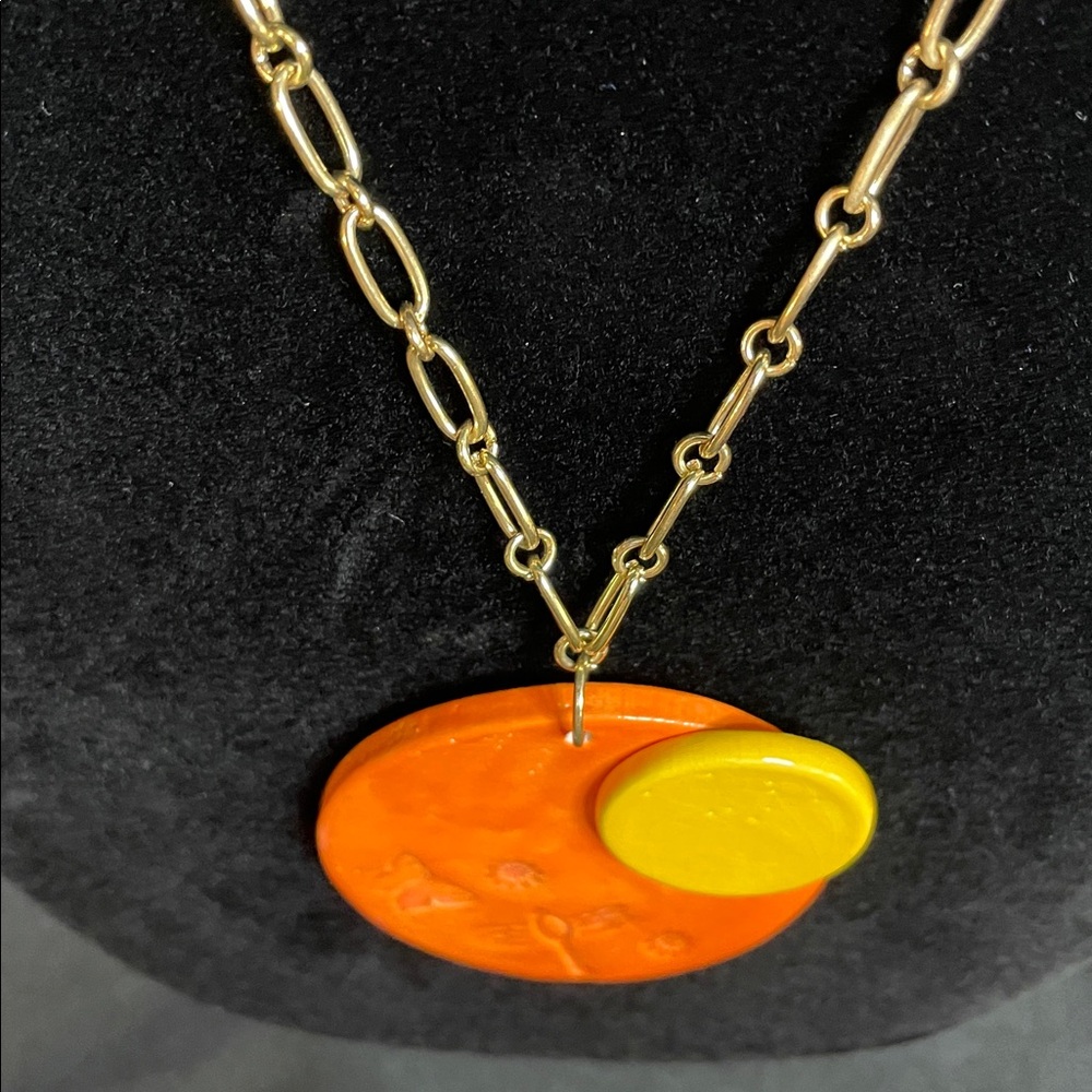 Clay Pendant Necklace Sunset/Summer theme on a gold link chain-Handmade by Me - Picture 6 of 11